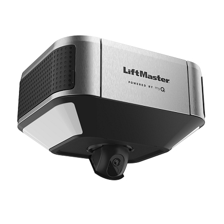 A close-up view of a LiftMaster garage door opener.