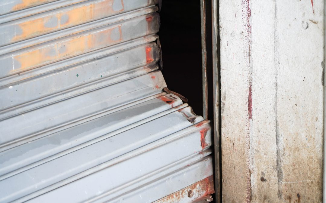 broken steel roller shutter door