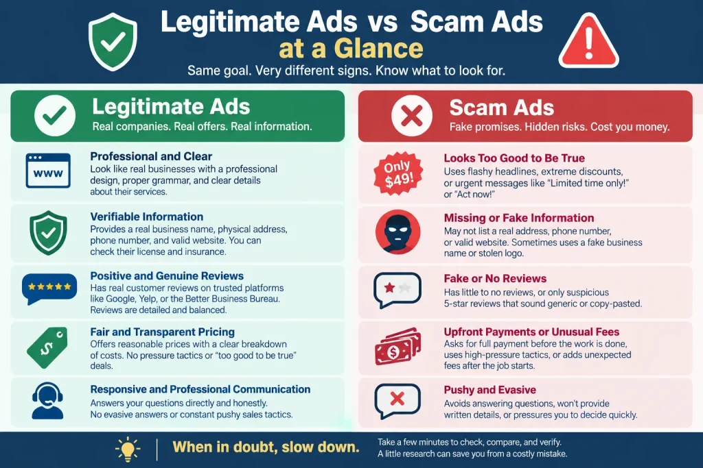 Legitimate Ads vs Scam Ads at a Glance